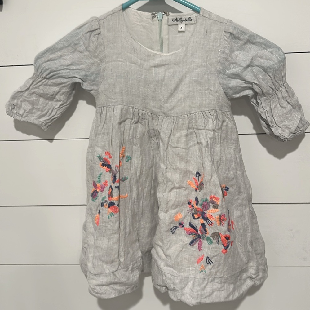 Size 3 girls (toddler) Nellystella linen dress with embroidered flowers